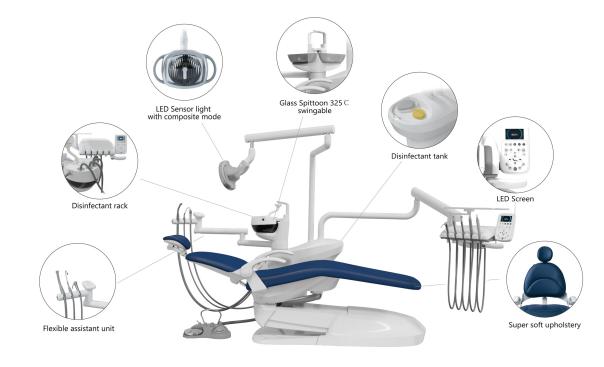 2021 New Version Dental Chair  sólo necesita pulsar un botón para desinfectar durante 3 segundos. 